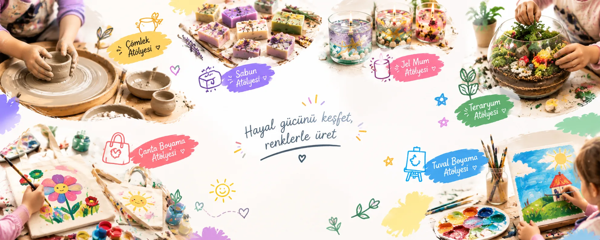 WorkshopHanem atölyeleri: çömlek, sabun, jel mum, teraryum, çanta boyama ve tuval boyama